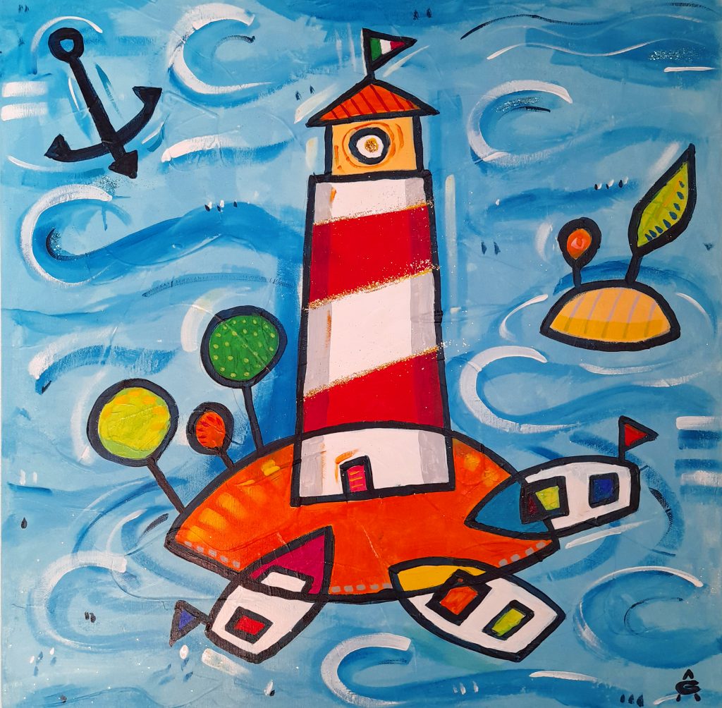 faro nel mare. ormeggio, estate, barche
